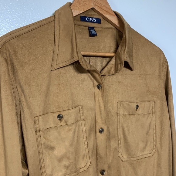 Chaps New Long Sleeve Faux Suede Button Down Shirt Size XL Color Fawn - Picture 2 of 5